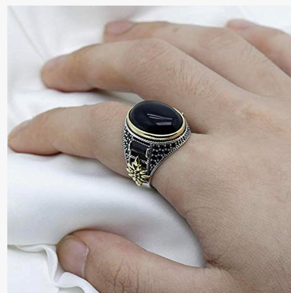 Solid 925 Sterling Silver Ring for Men Onyx Stone Ring Turkish Handmade Agate Silver Luxury Vintage Men's Ring
