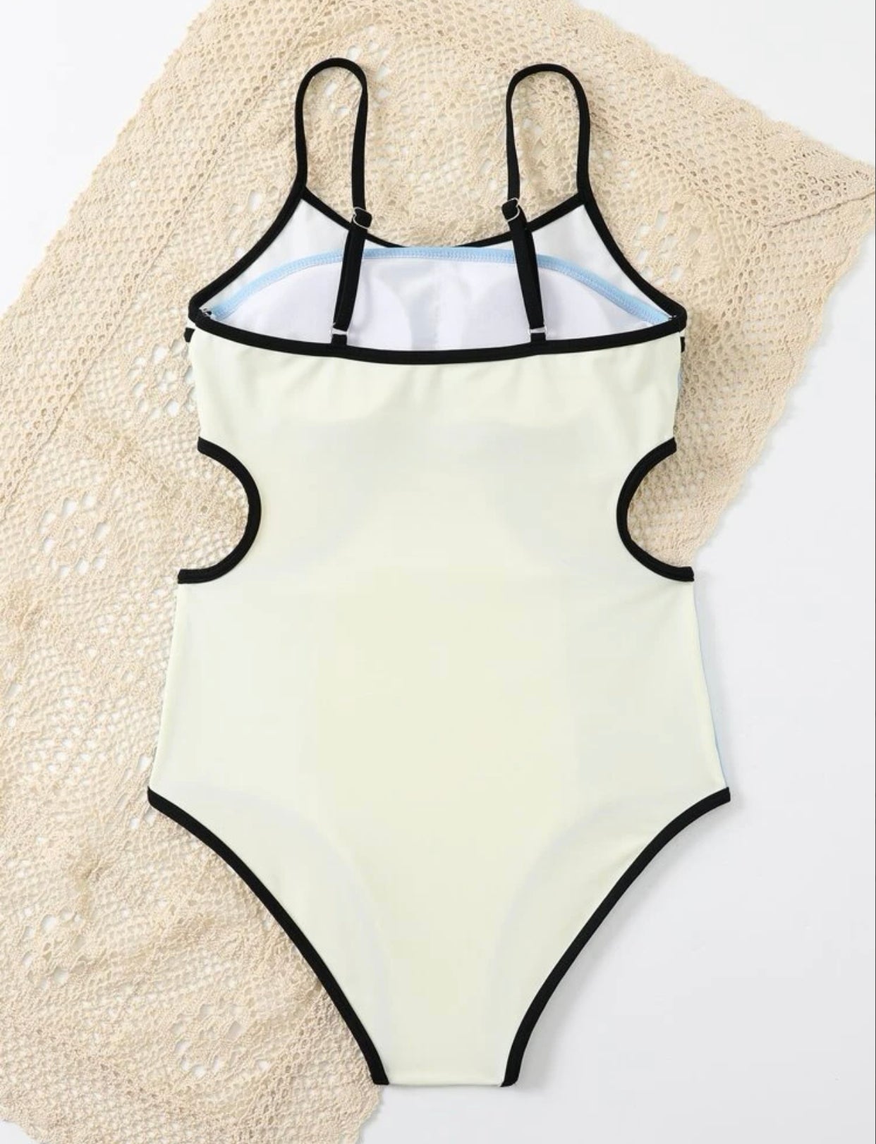 Teen girls color block cut out contrast binding one piece swimsuit