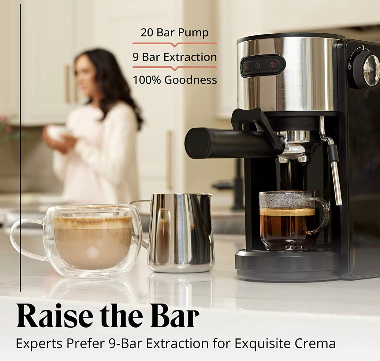 Coffee Espresso Machine, Compact Espresso Machine for Coffee Grinds and Espresso Pods with Milk Frother and Steam Wand, Includes 5oz Frothing Pitcher