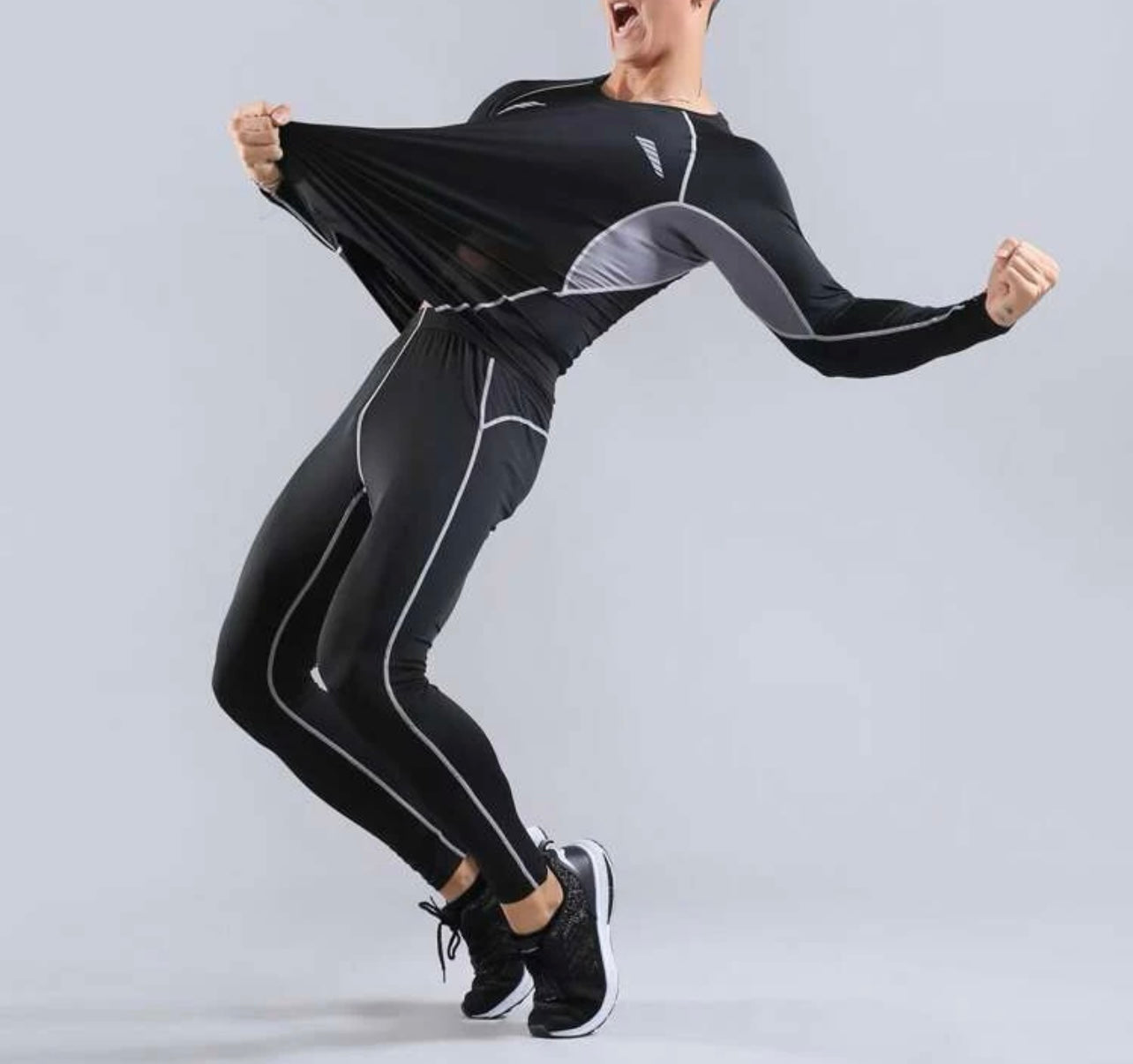 Men geo print top-stitching raglan sleeve sports set