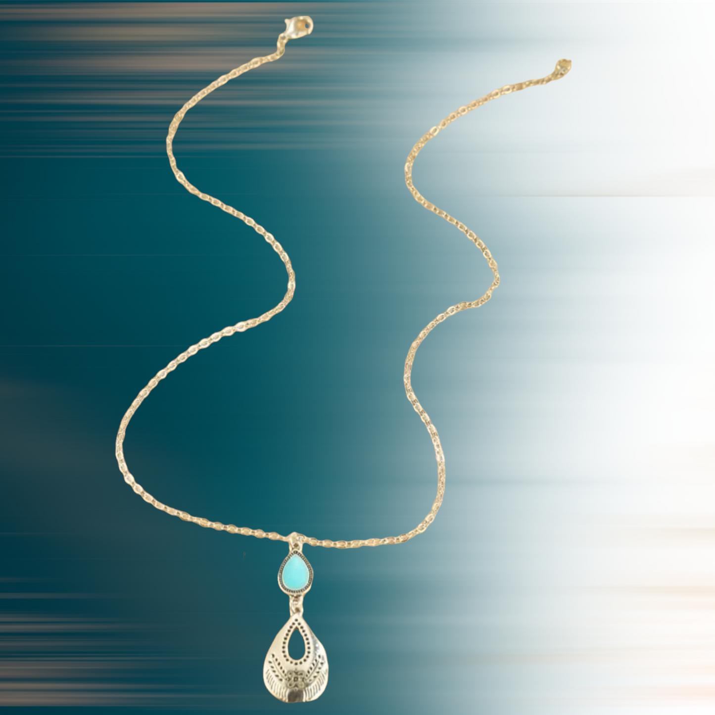 Flower textured water-drop charm necklace