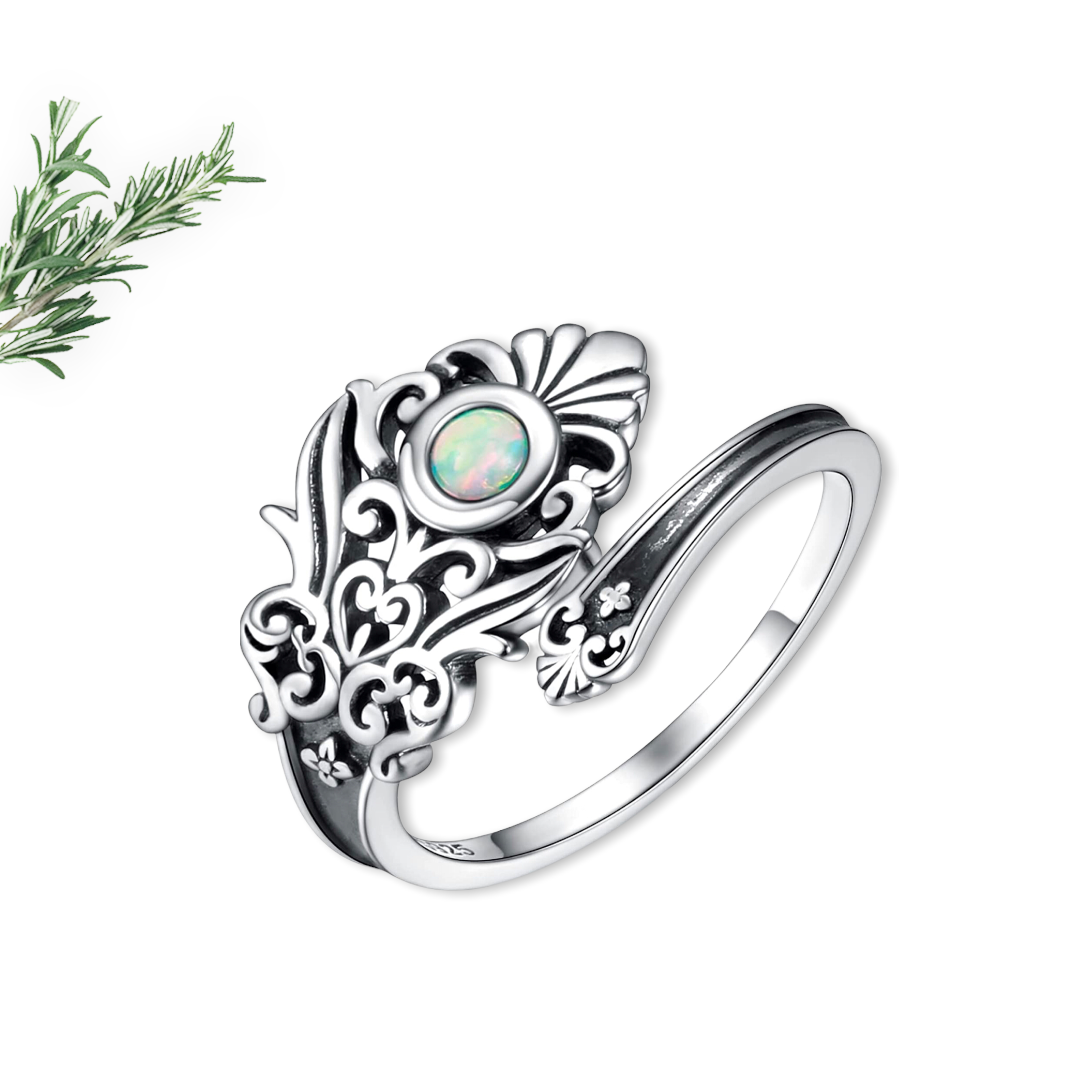 Sterling Silver Opal Spoon Ring - S925 Victorian Vintage Flower white Opal spoon ring. Adjustable in size.