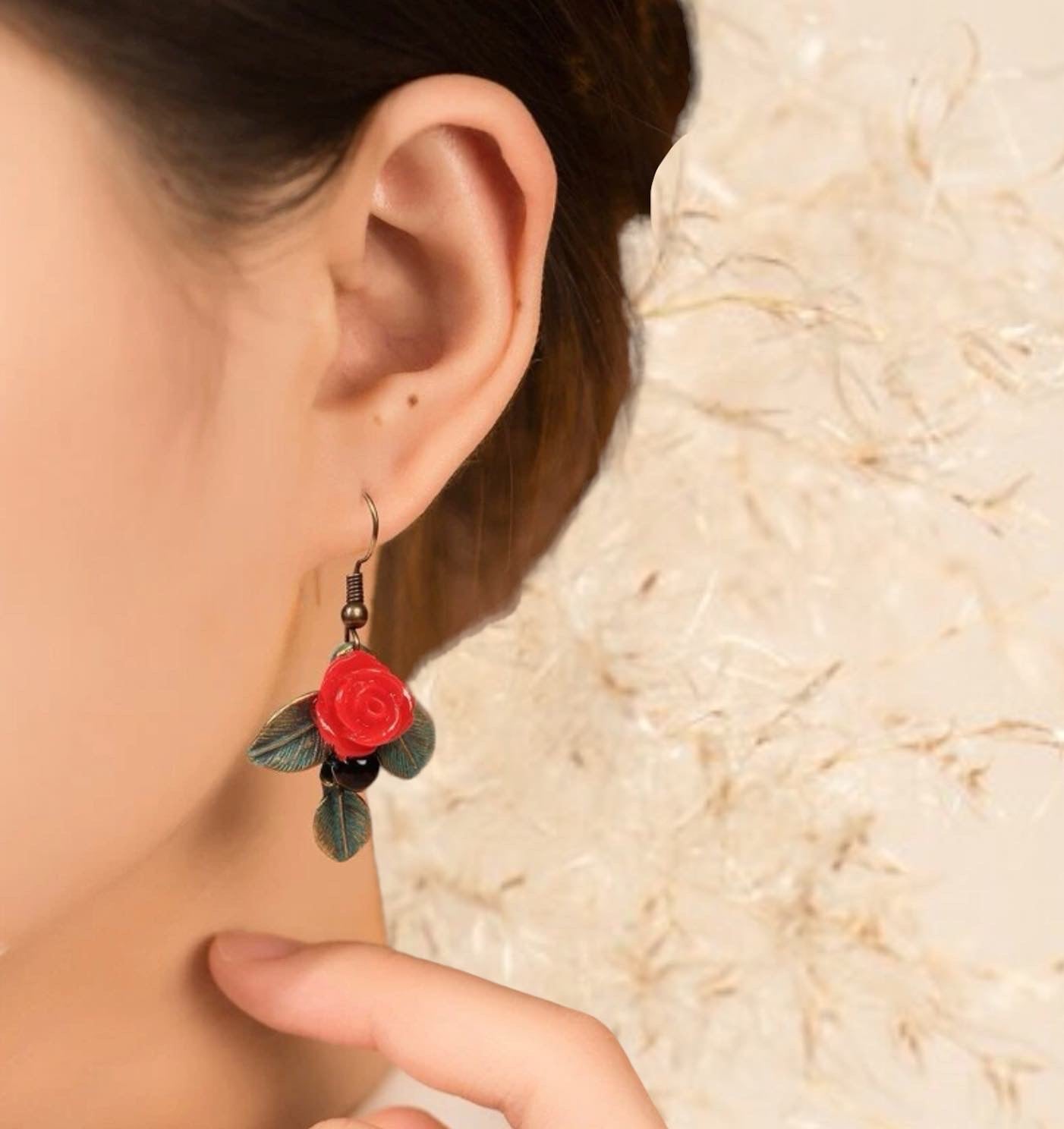 Red flower decor dangle earrings