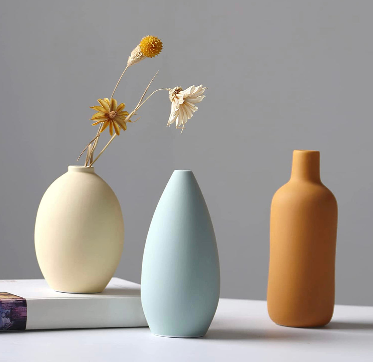 Ceramic Vase Set of 3, Small Flower Vases for Rustic Home Decor