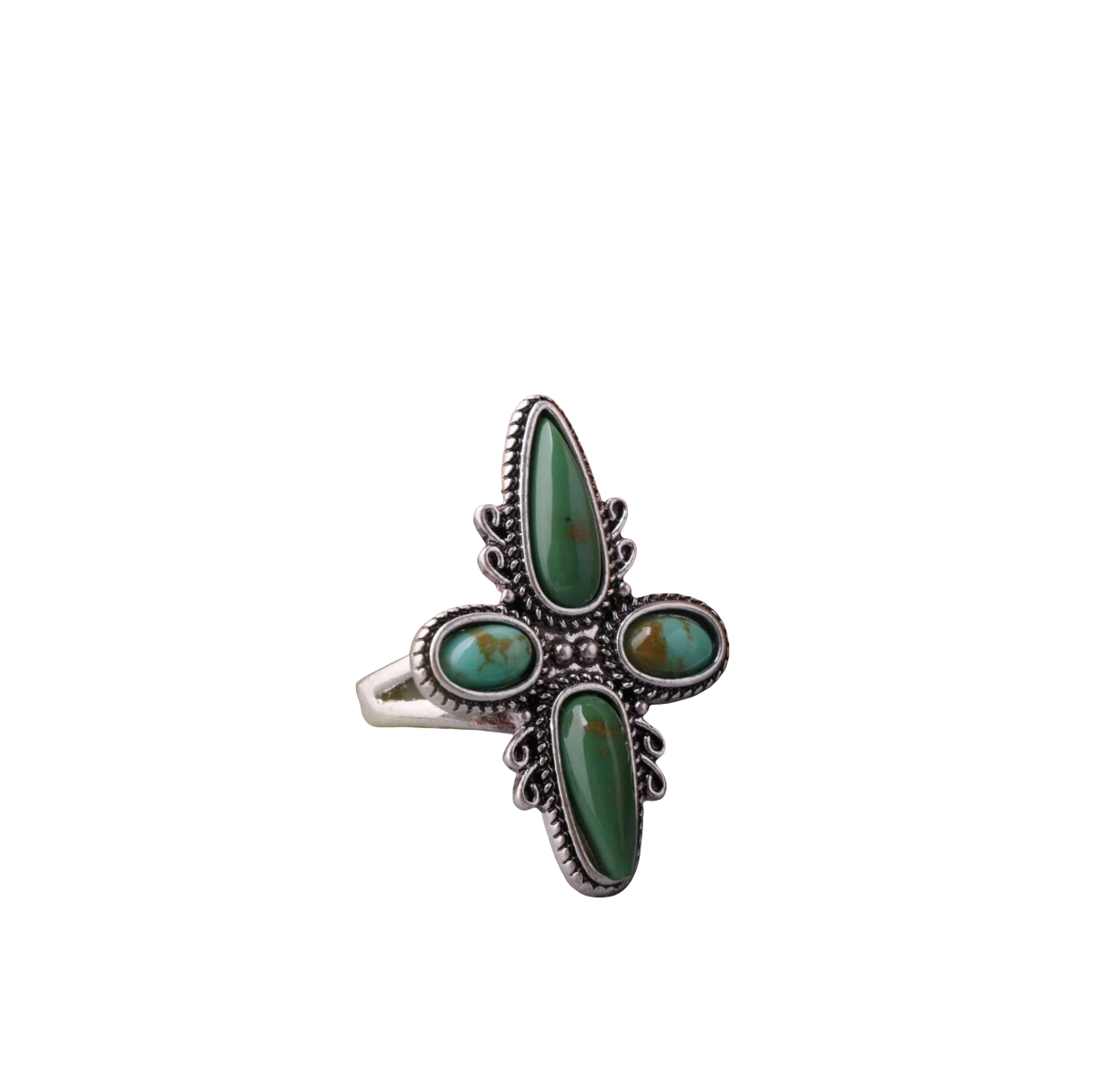 Water drop turquoise inspired textured metal ring. Size 8.