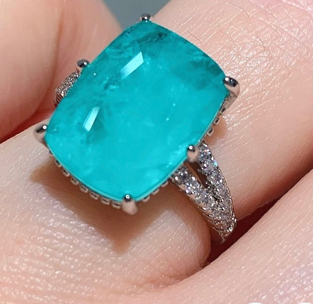 Stunning tourmaline with white rhodium statement ring. Size 8.