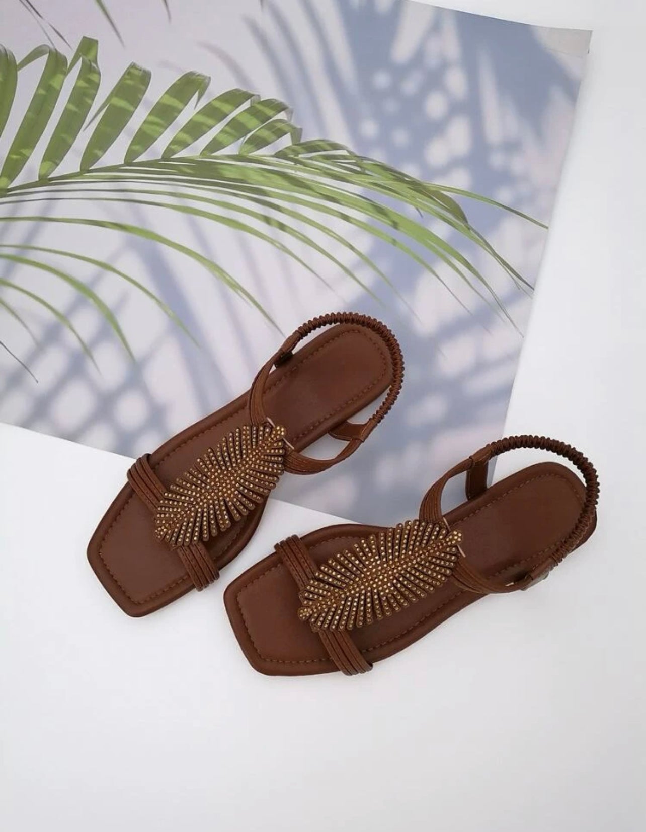 Rhinestone & Leaf Decor Slingback Sandals