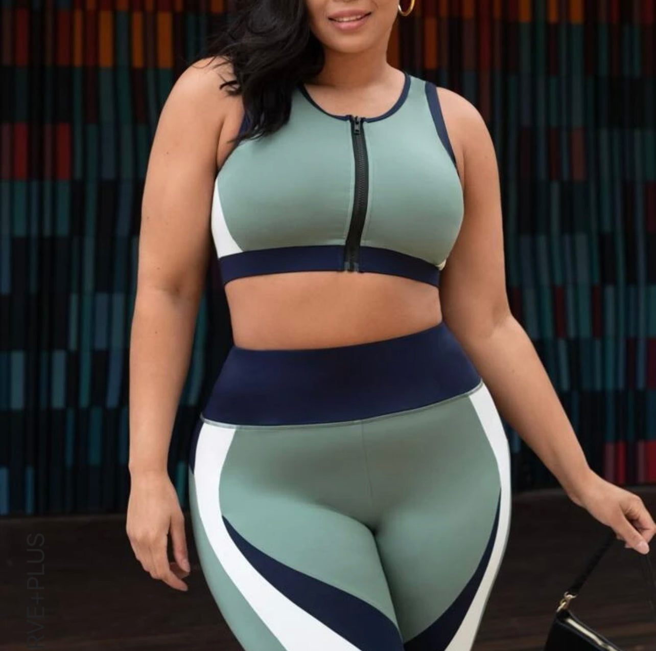 Plus colorblock zip up sports set