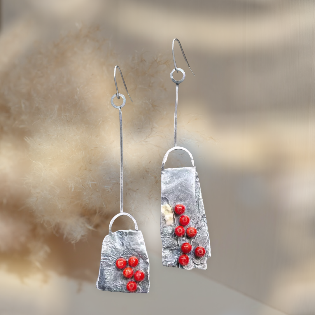 Ethnic Red Bead Dangle Earrings