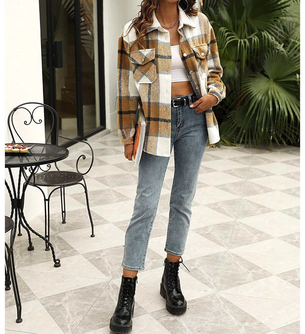 Womens Plaid Shacket Button Down Wool Blend Fall Flannel Shirt Jacket