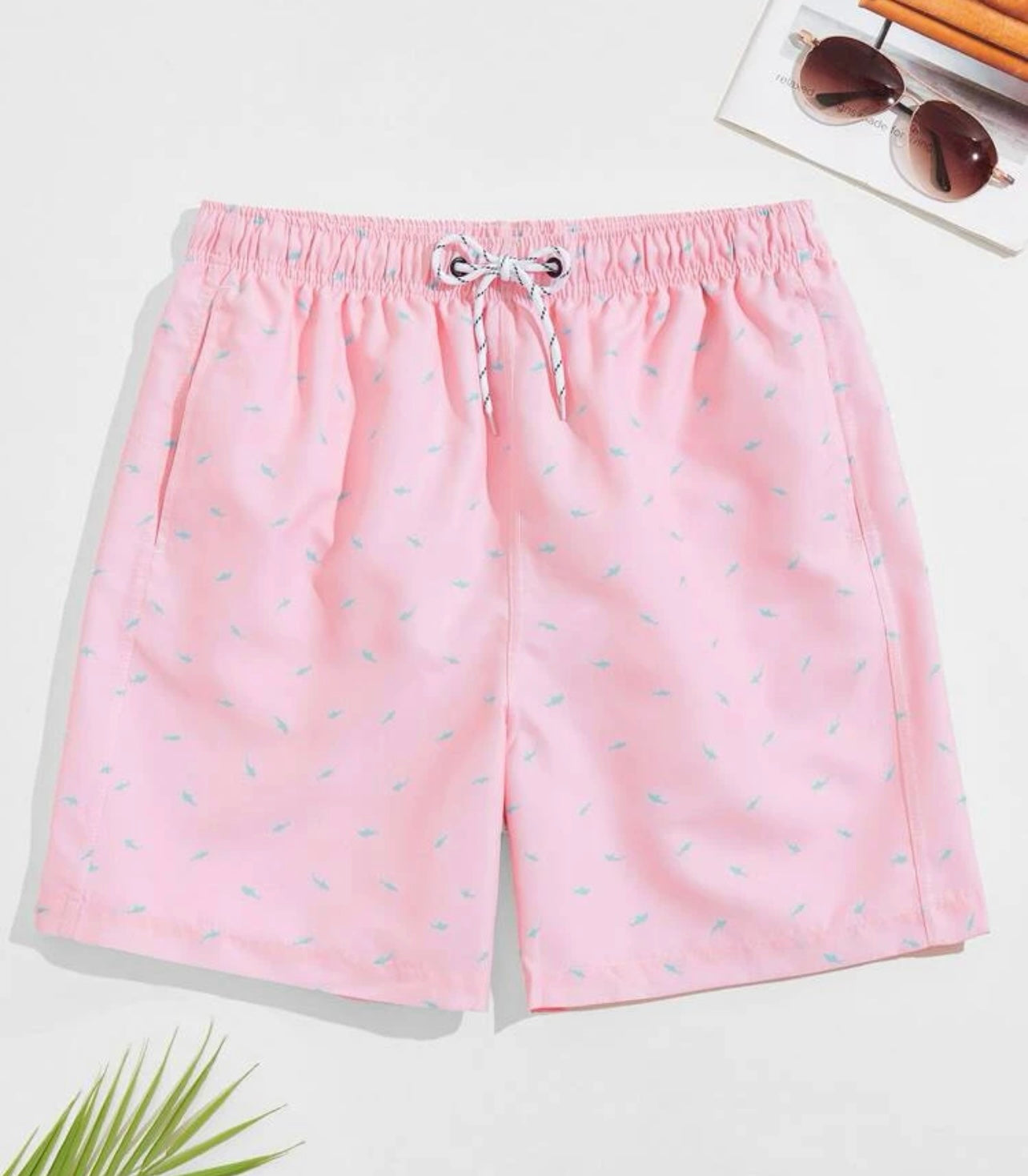 Men allover print drawstring swim trunks
