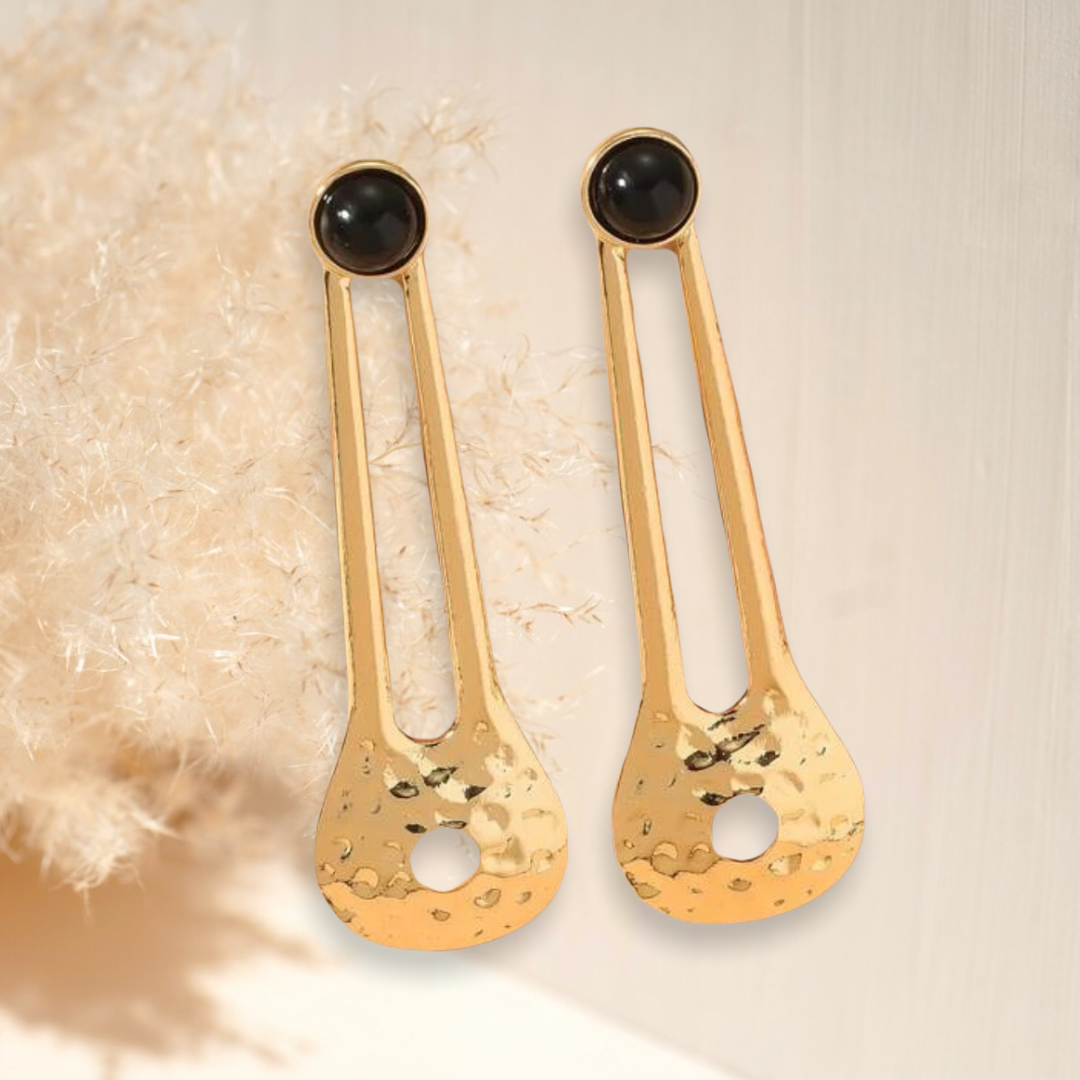 Gold coated geometric design drop earrings
