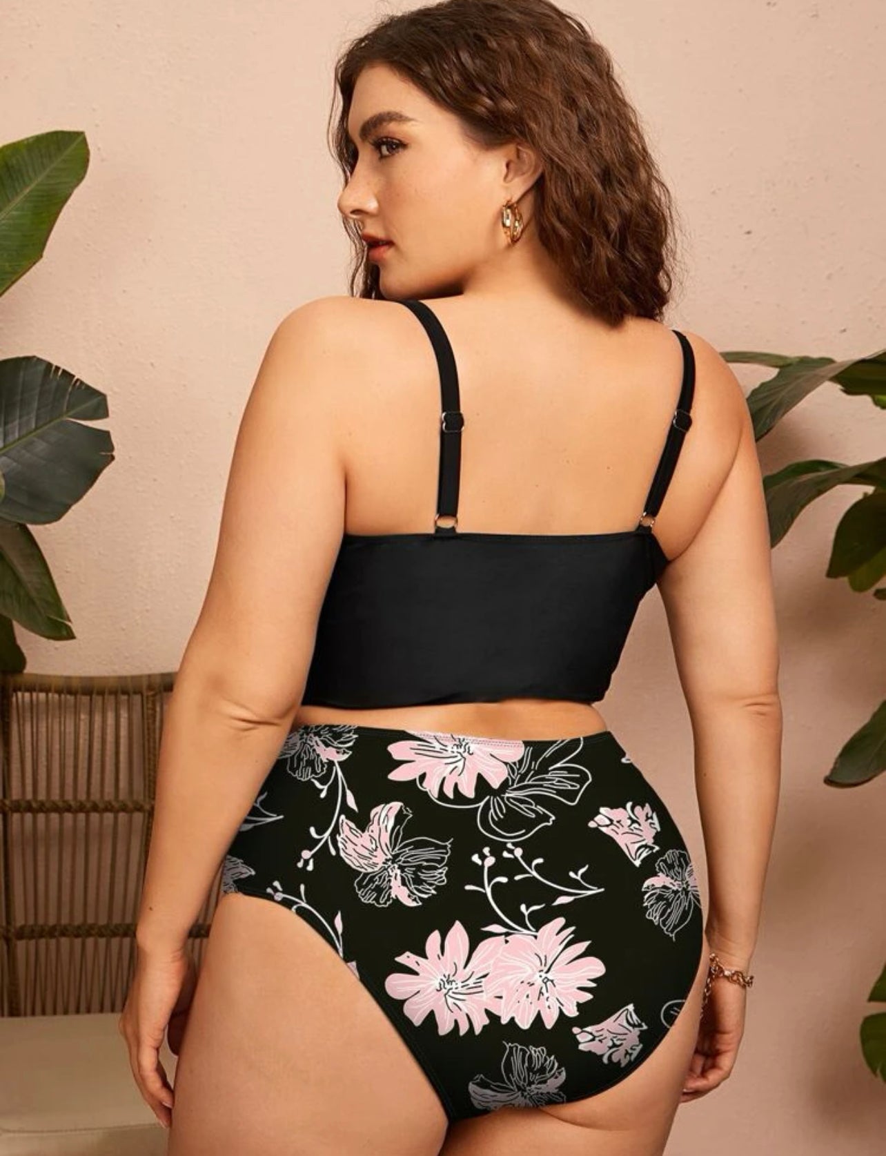 Plus Floral Push Up High Waisted Bikini Swimsuit