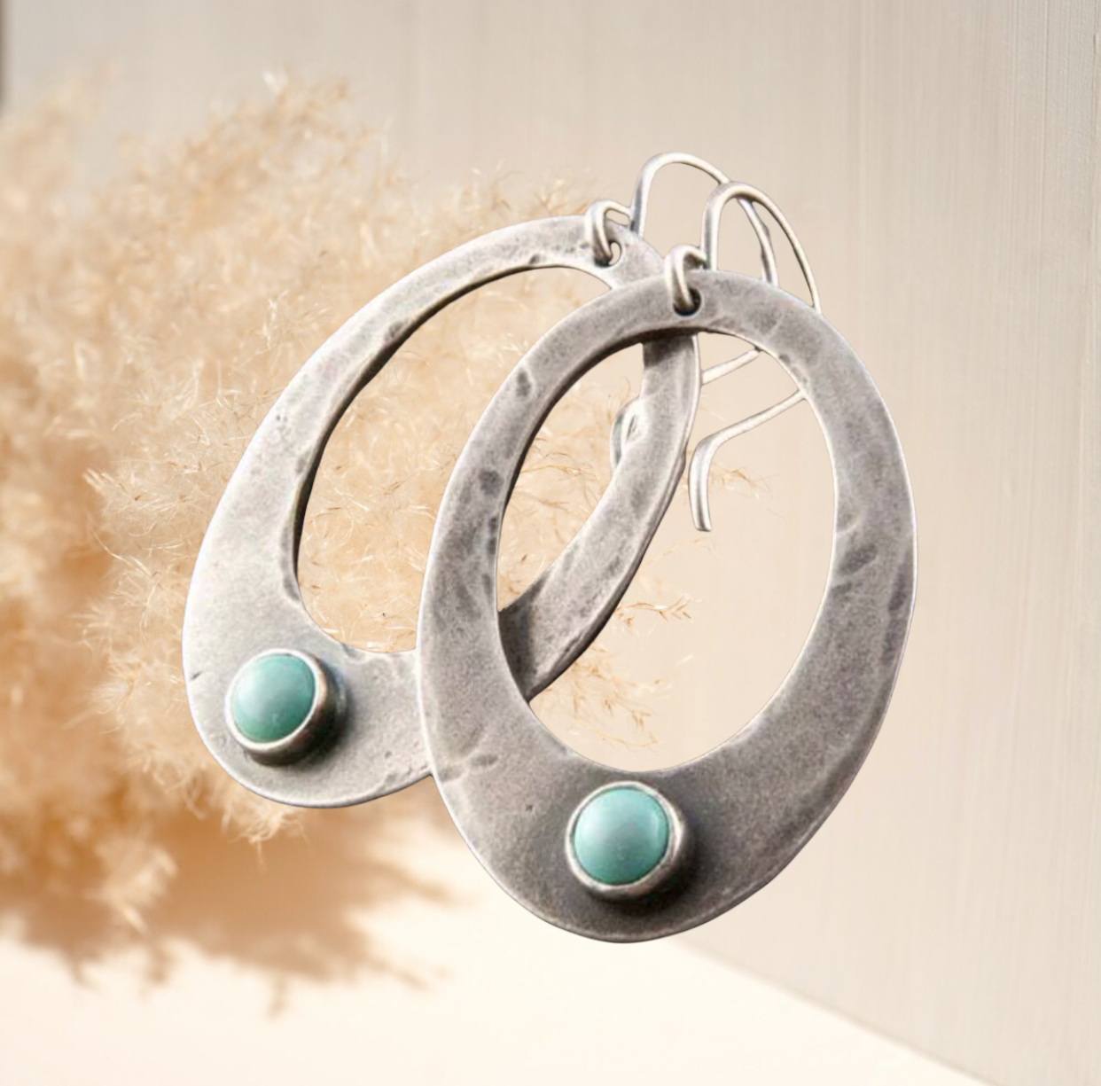 Tibetan Hollow Oval Blue Beaded Stone Earrings