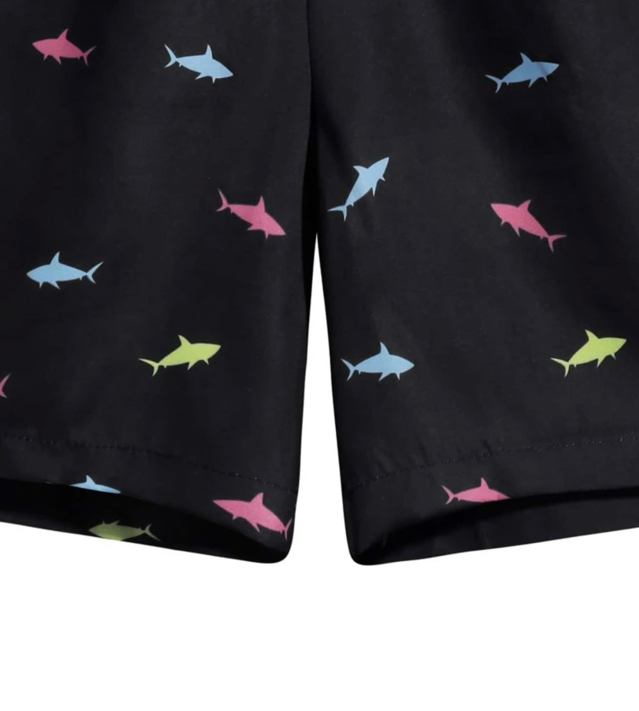 Men random shark print drawstring waist swim trunks