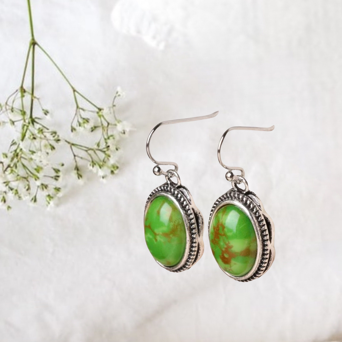 Green turquoise inspired oval drop earrings
