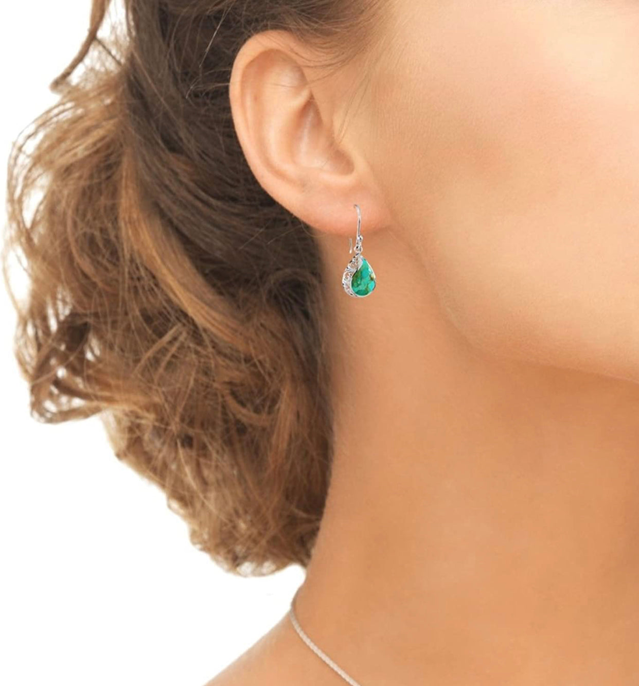 Sterling Silver Abalone or Simulated Turquoise Polished Filigree Teardrop Dangle Earrings