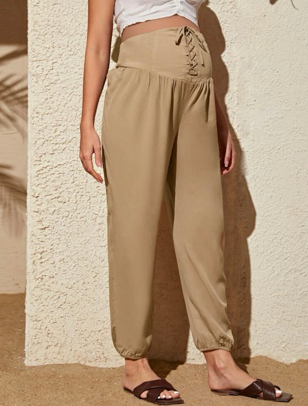 Maternity solid lace up pant