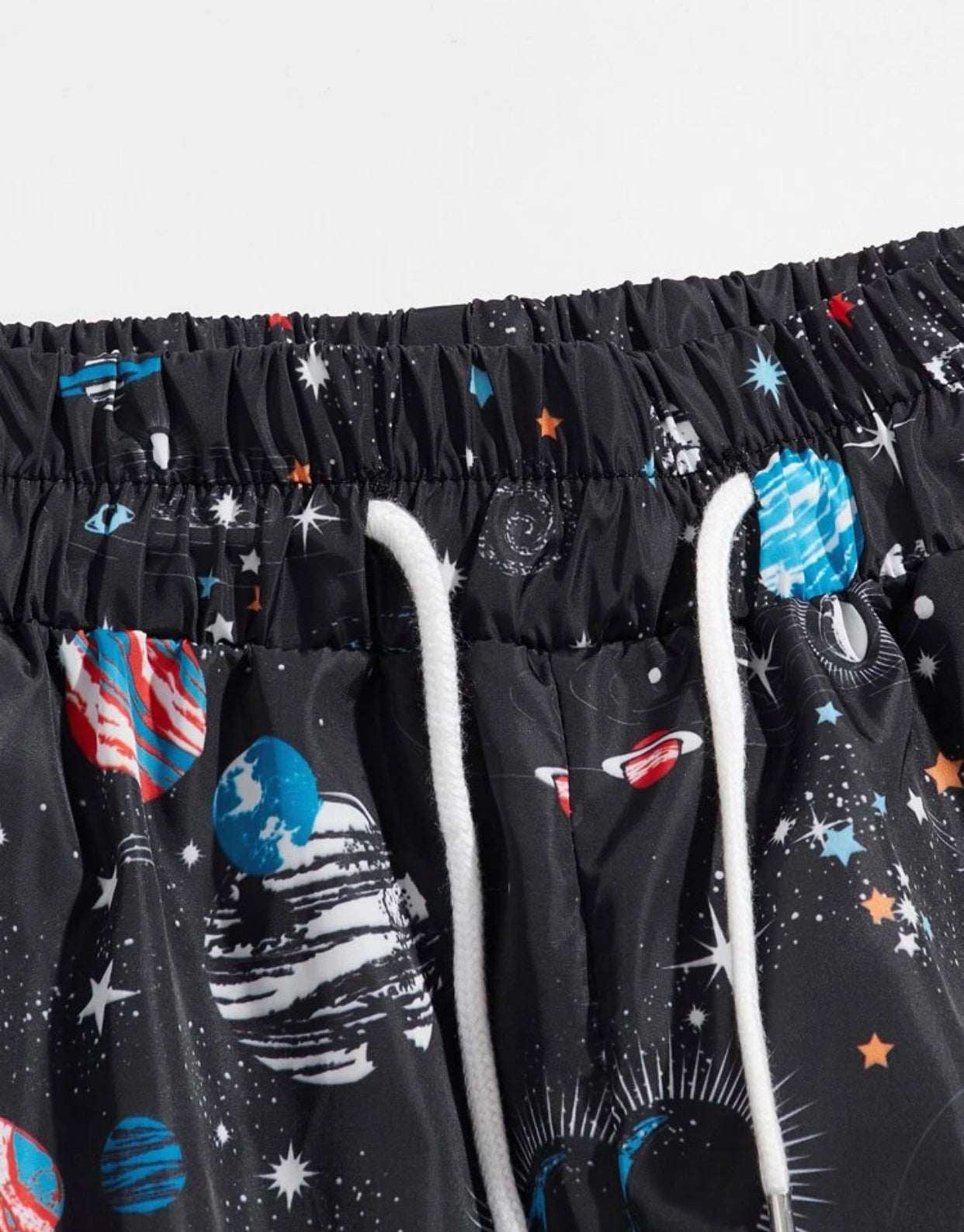 Men’s planets print drawstring swim trunks