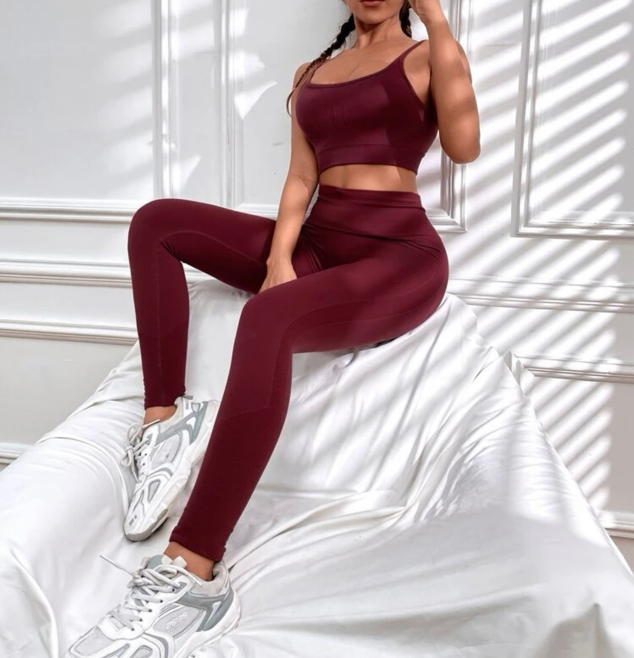 High stretch solid sports bra & wide band waist leggings