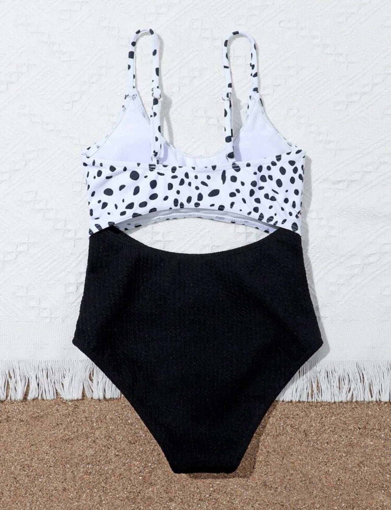 Girls Dalmatian Print Cut-out One Piece Swimsuit