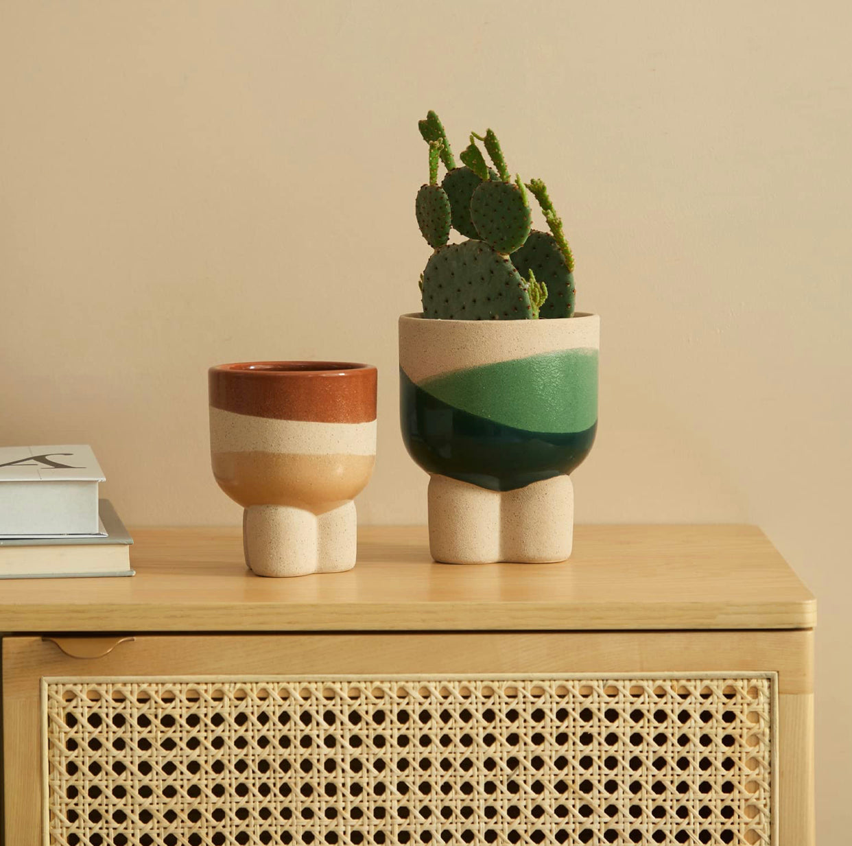 Ceramic Plant Pots Indoor - 4.5+5.6 Inch Plant Pot with Drainage Holes. Set of 2.