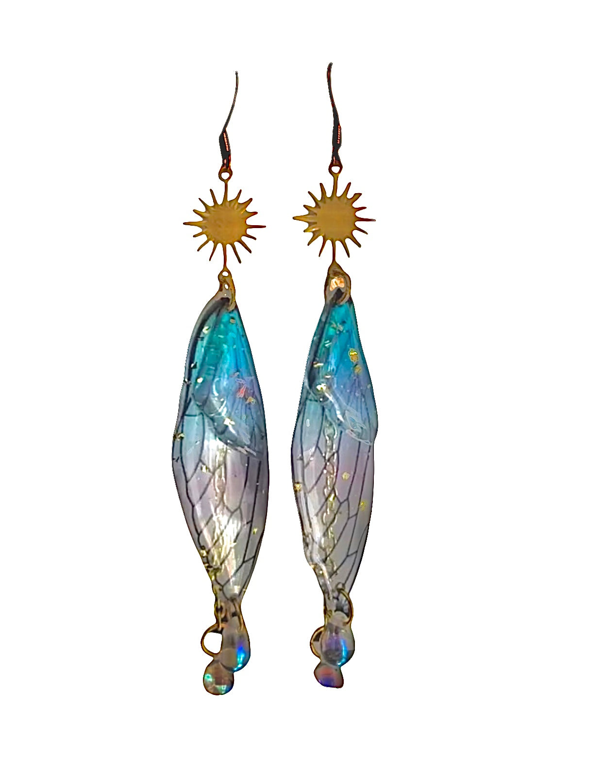 Magic Dragonfly Wing Earrings- Iridescent Earrings- Brass Earrings-Hypoallergenic