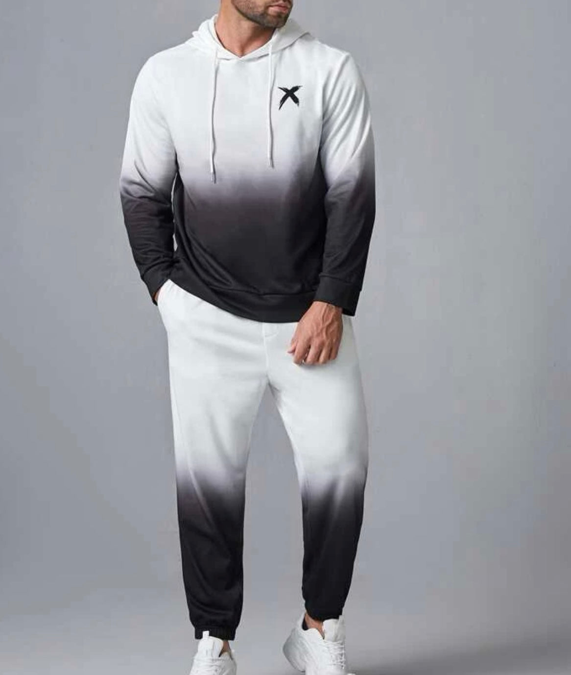 Extended sizes men ombre & graphic print sweatshirt and sweatpants set