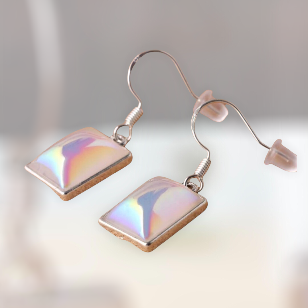 Moonstone decor square shaped dangle earrings