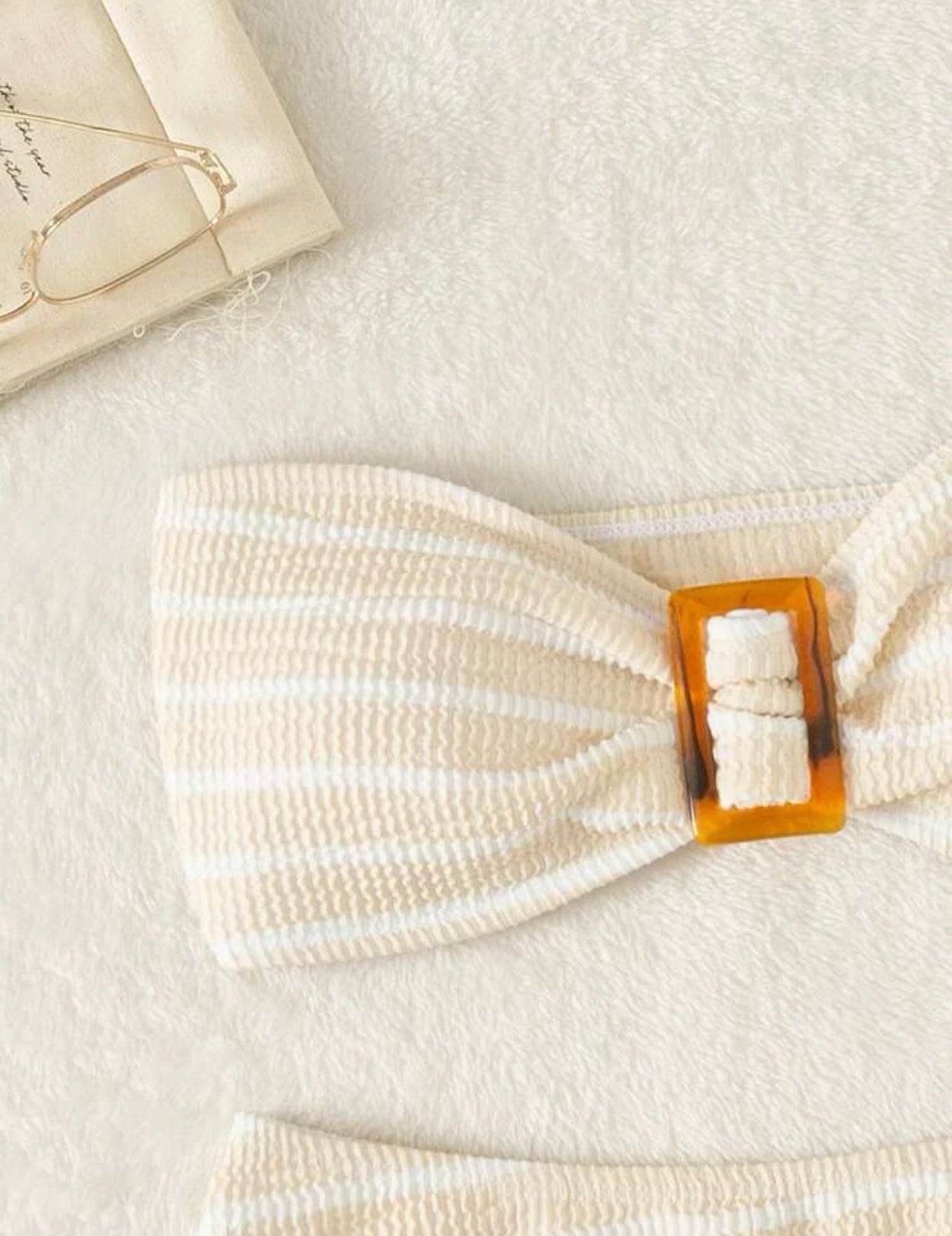 Khaki striped textured bandeau bikini swimsuit