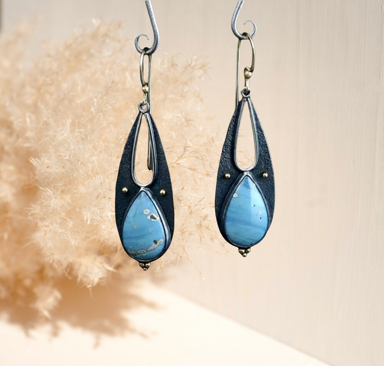 Vintage Tear Drop Blue Resin Earrings