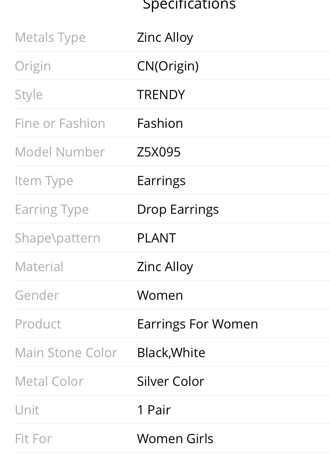 Lovely Black White Resin Stone Drop Earrings