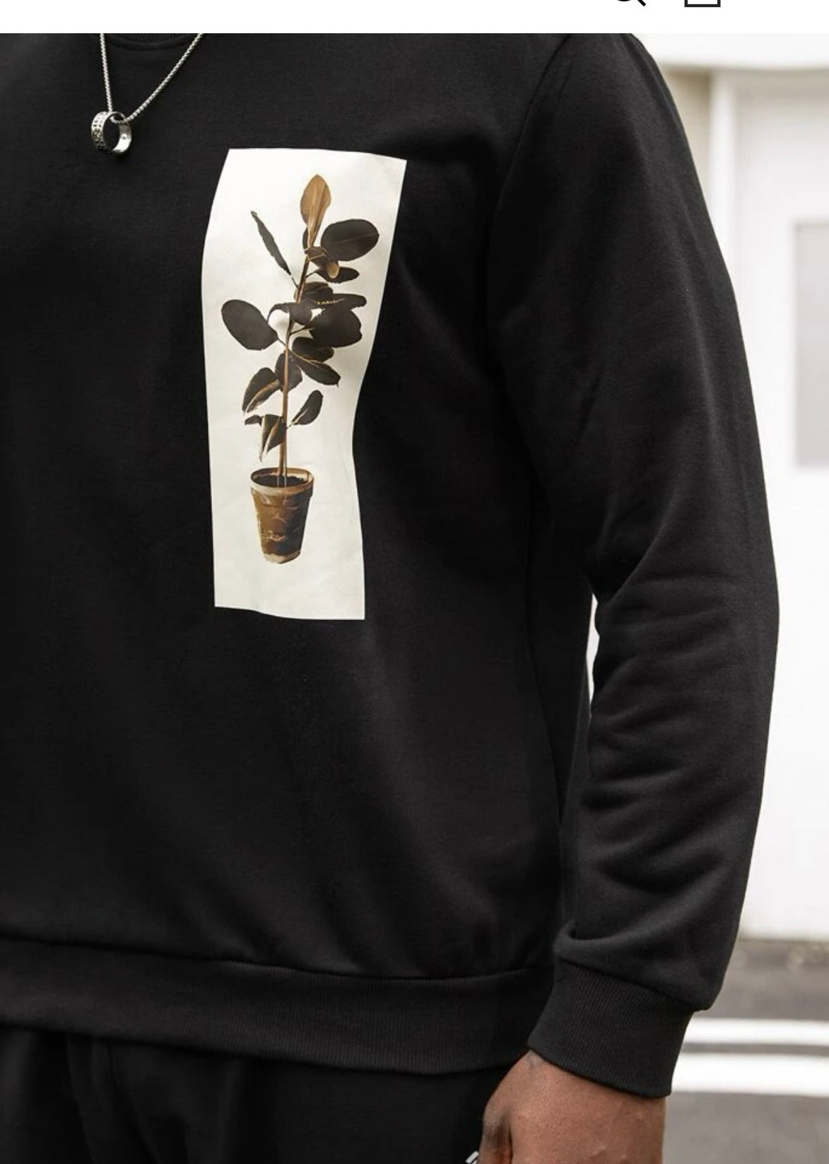 Extended sizes men plant print pullover & Japanese letter graphic drawstring waist sweatpants