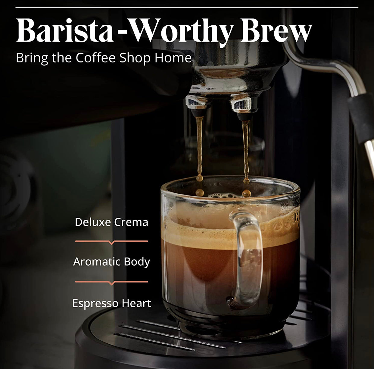 Coffee Espresso Machine, Compact Espresso Machine for Coffee Grinds and Espresso Pods with Milk Frother and Steam Wand, Includes 5oz Frothing Pitcher