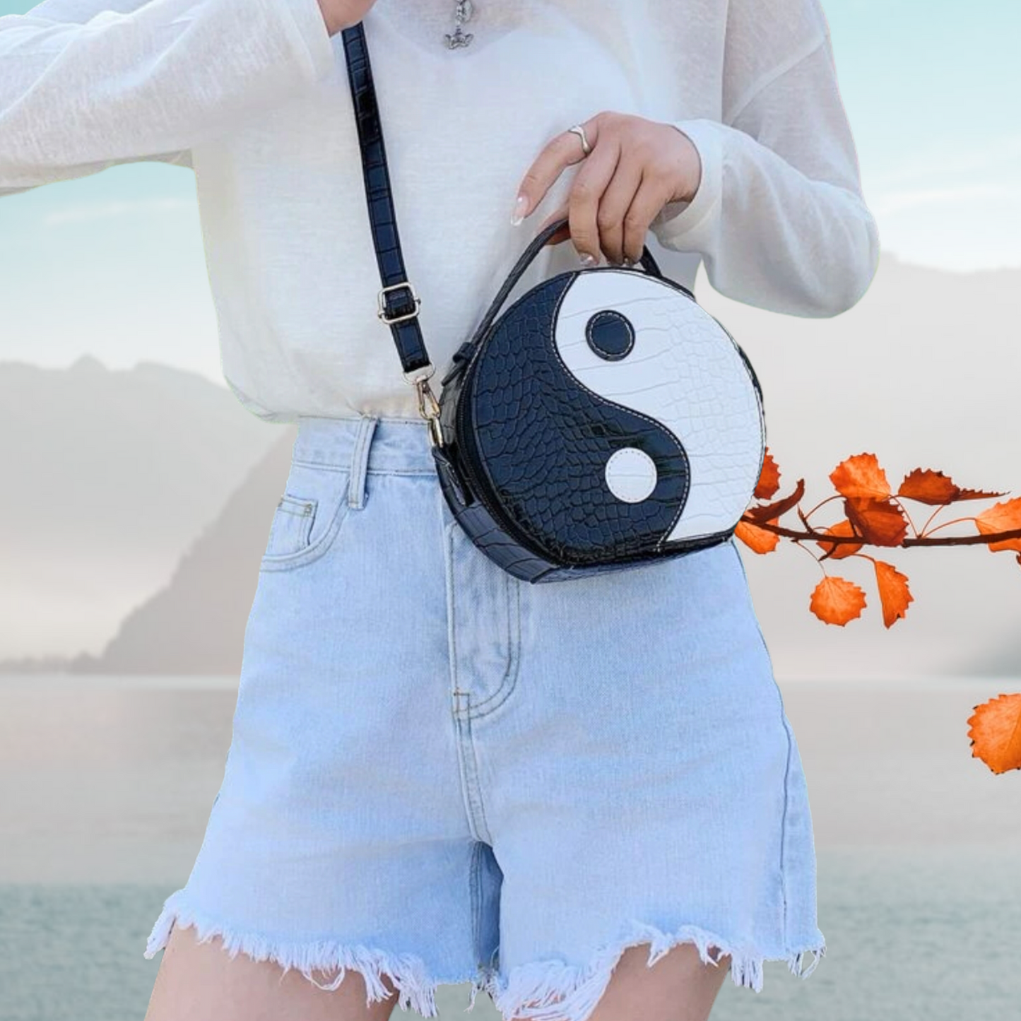 Yin & Yang design croc embossed satchel bag