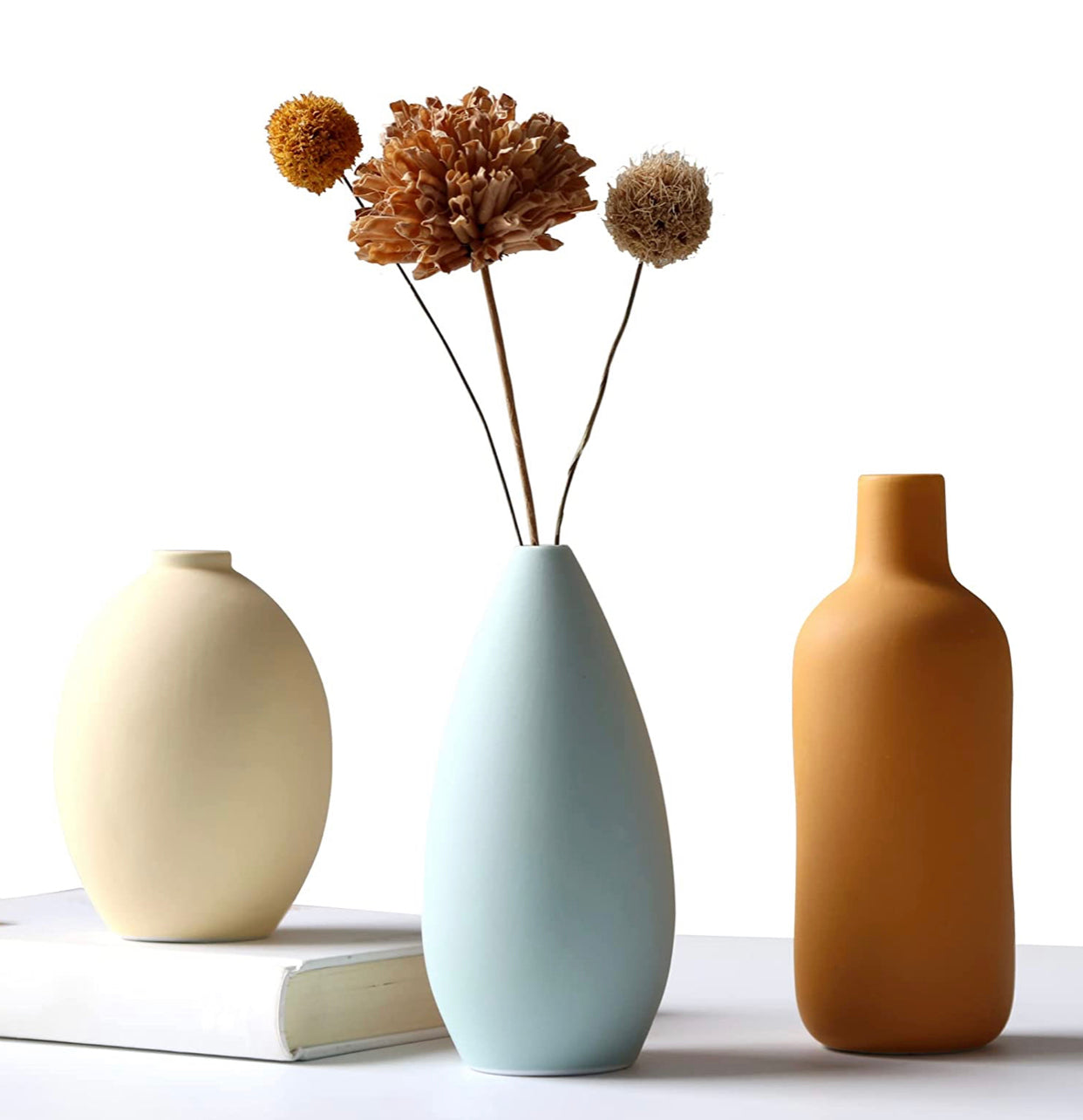 Ceramic Vase Set of 3, Small Flower Vases for Rustic Home Decor