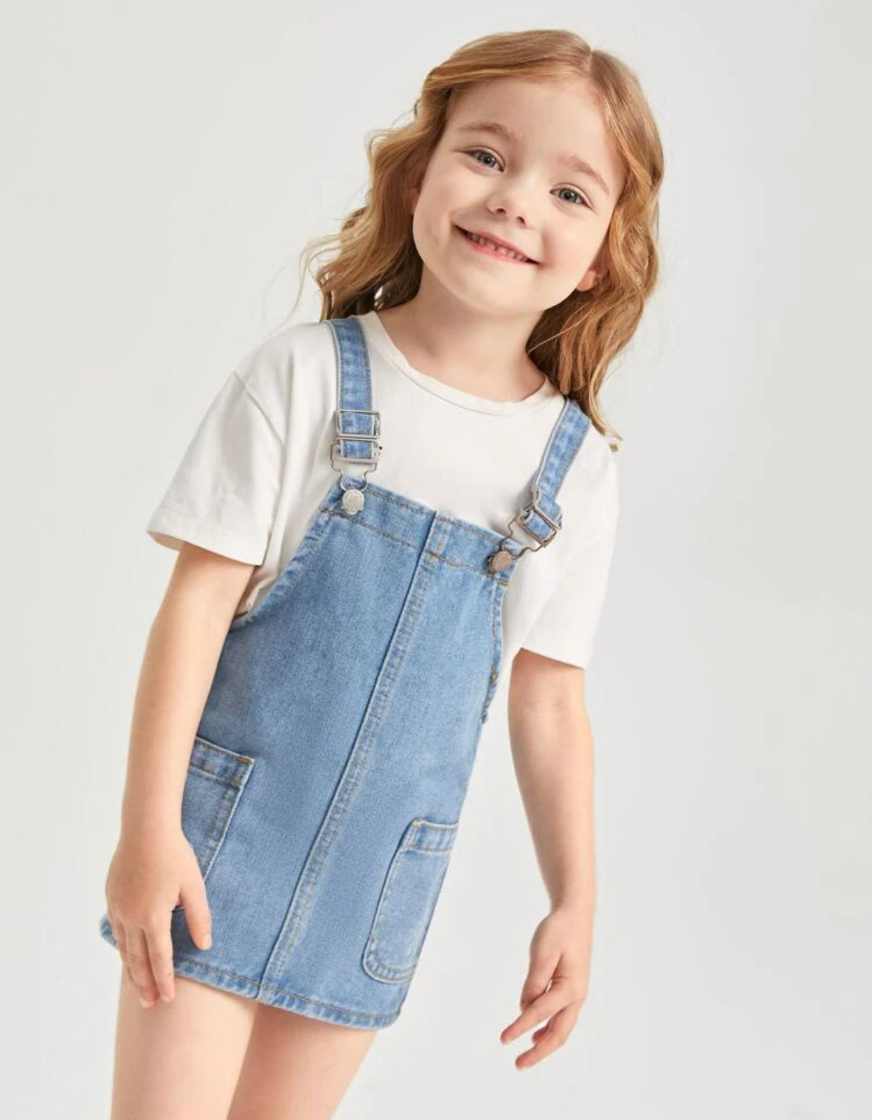 Toddler girls pocket patched denim dress without tee