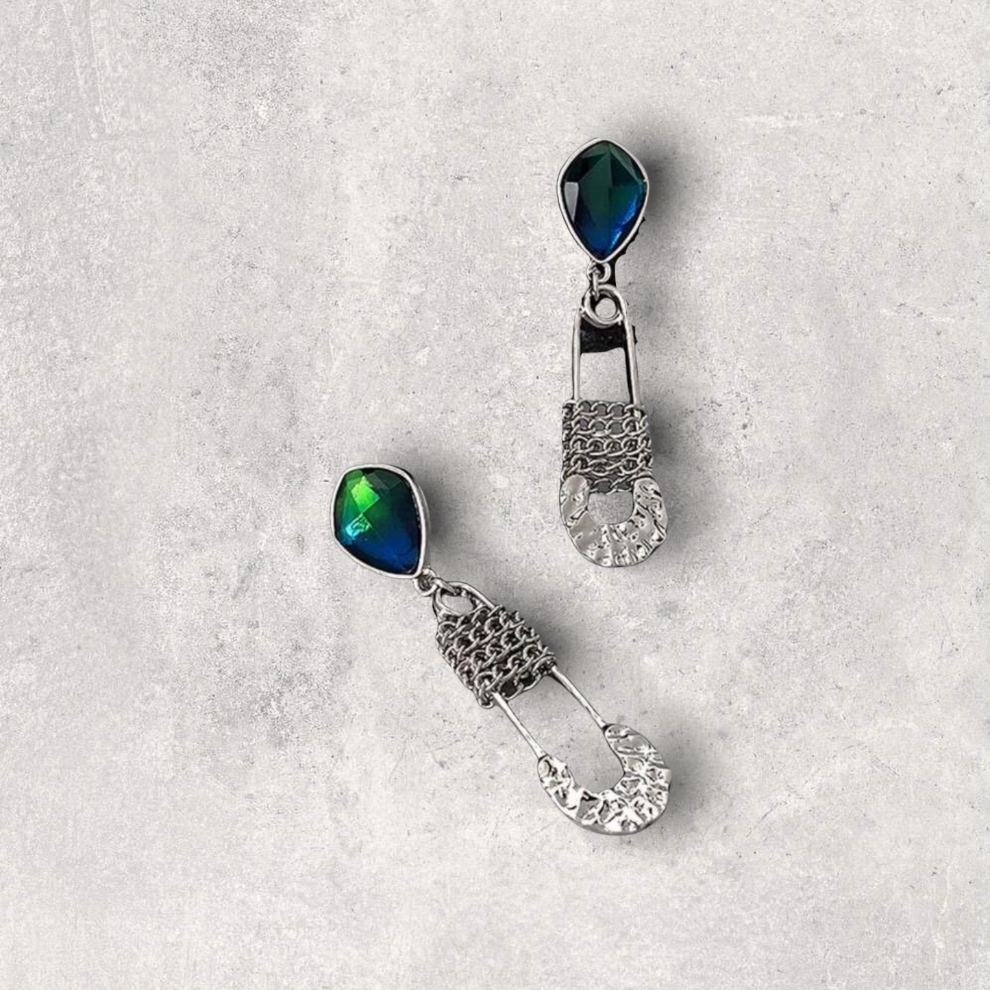 Safety pin design drop earrings