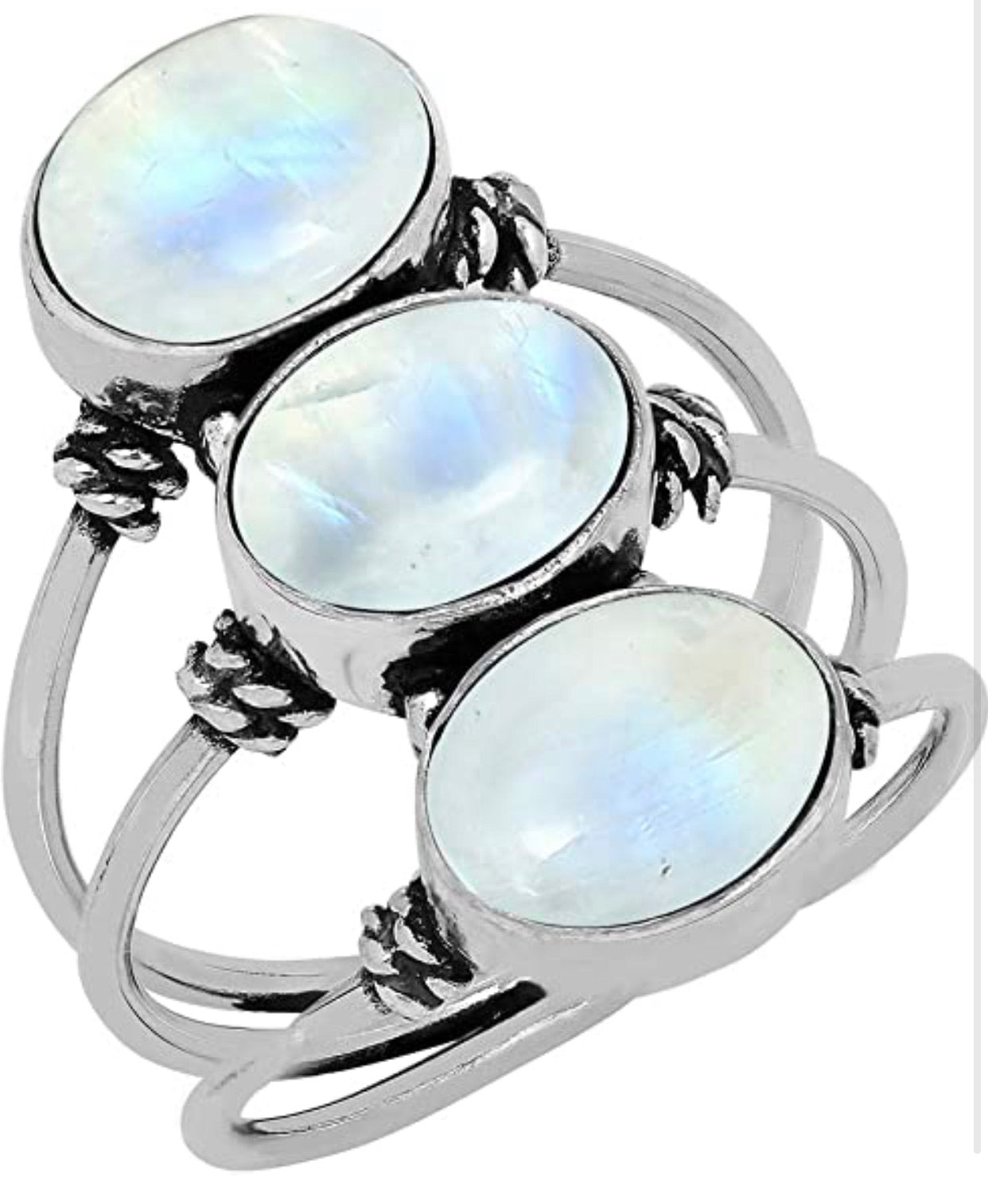 Gorgeous three stone 925 silver moonstone ring. - Christina’s unique boutique LLC