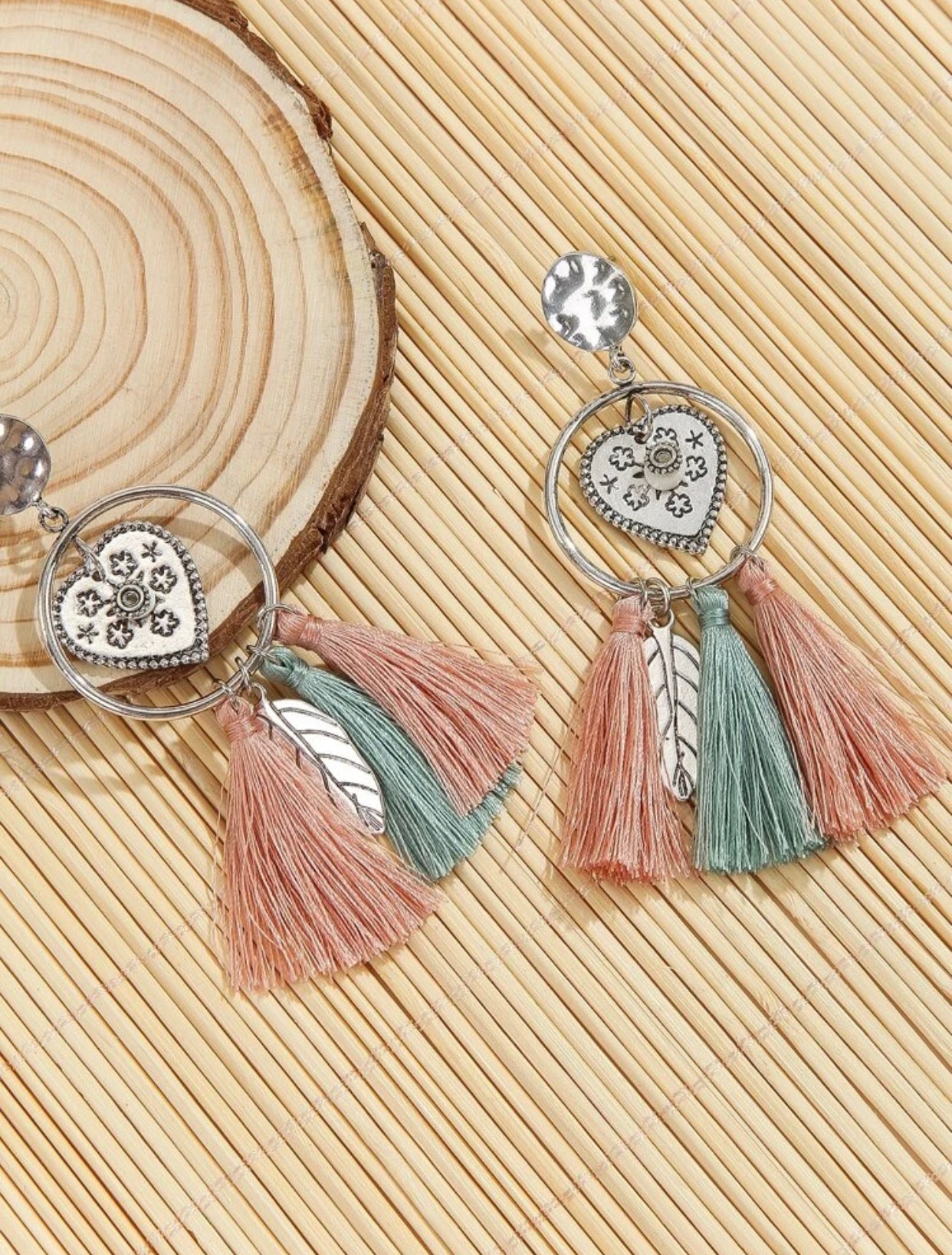 Tassel & heart drop earrings