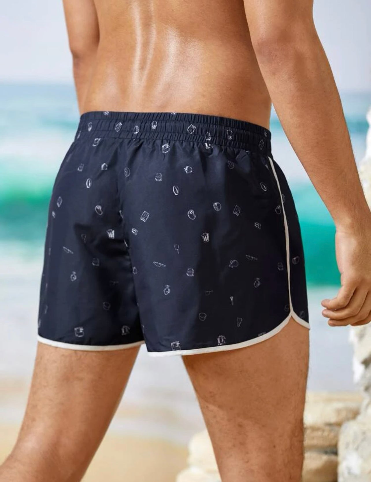 Men Cooker Print Drawstring Waist Swim Trunks