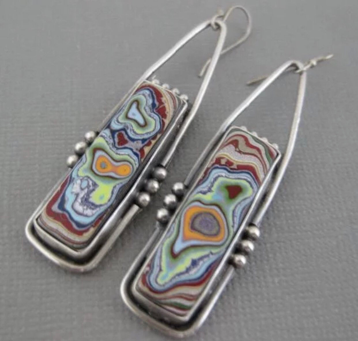 Retro oblong fordite geometric colorful glazed marble dangle earrings. - Christina’s unique boutique LLC