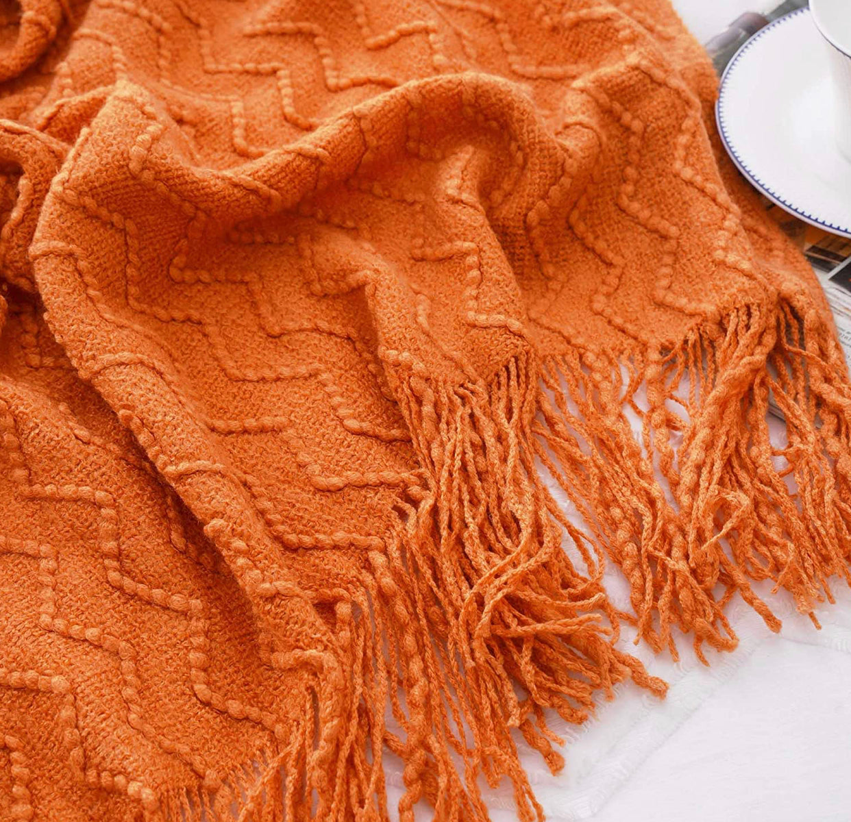 Burnt Orange Throw Blanket. Lightweight Textured Solid Fall Decor Throw, 50"x60".
