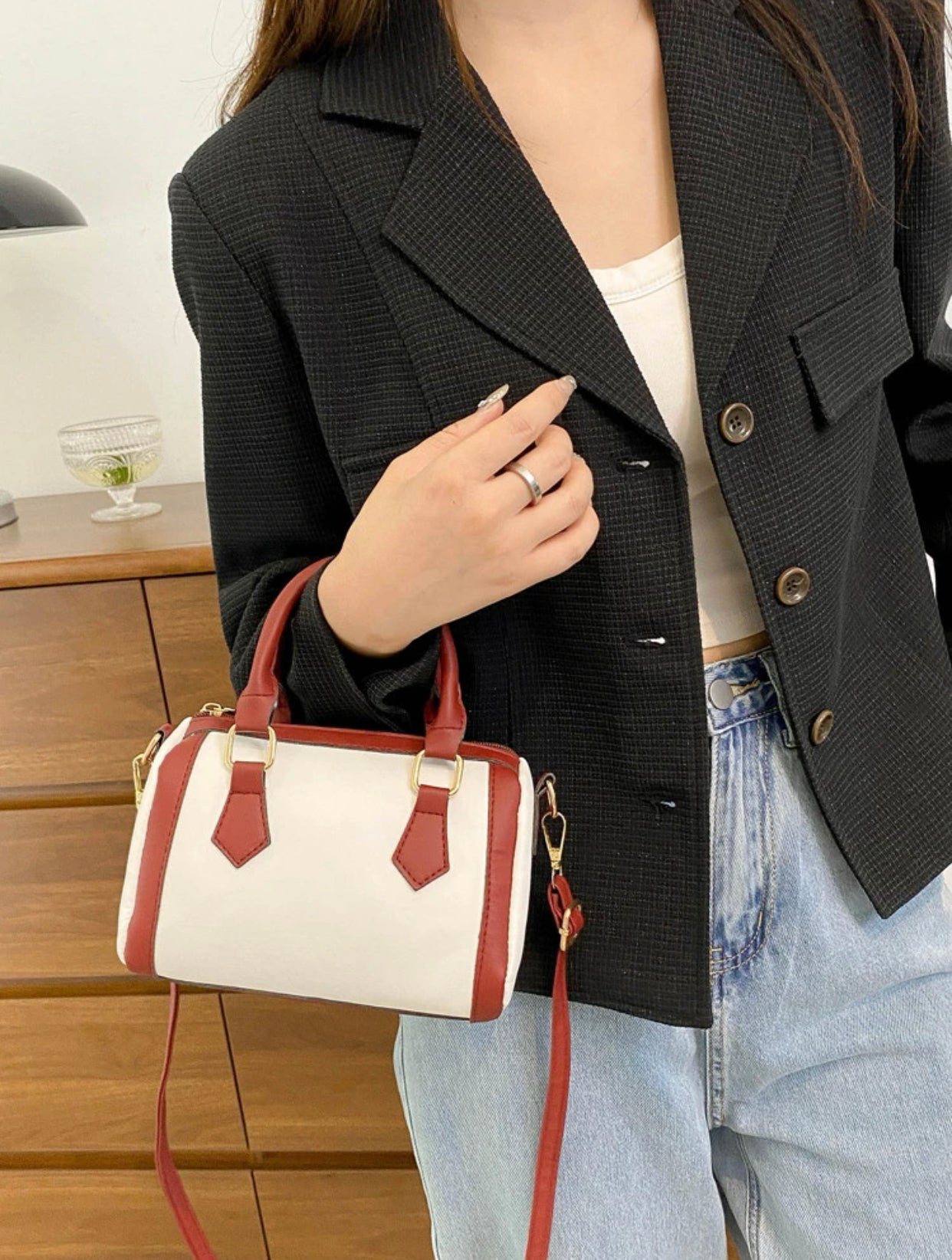 Mini two tone Boston bag