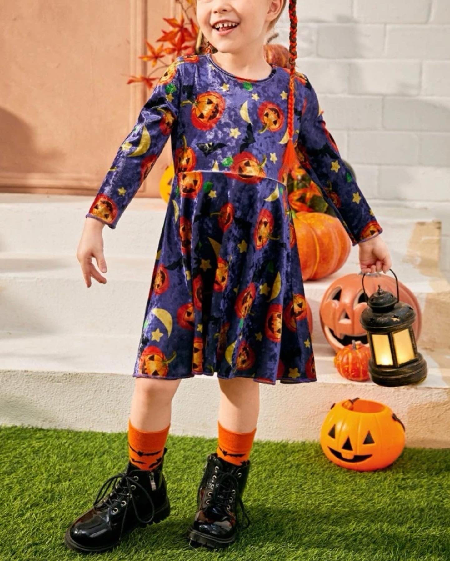 Toddler girls Halloween print velvet dress
