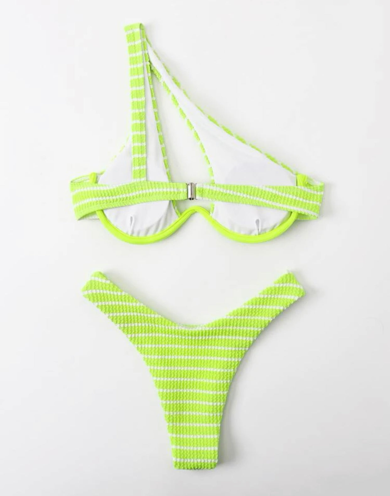Striped one shoulder underwire high cut bikini swimsuit