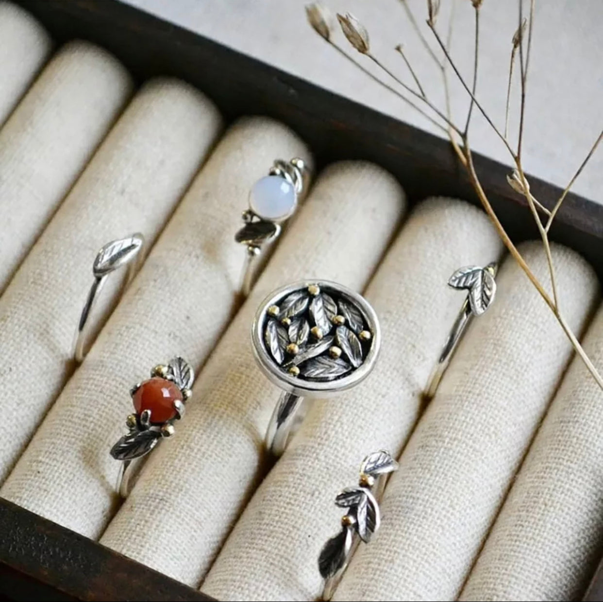 Vintage Punk Simple Wind Two Tone Leaf Ring Unisex Weekend Date Valentine's Day Gift Jewelry Metal Accessories Fidget Ring
