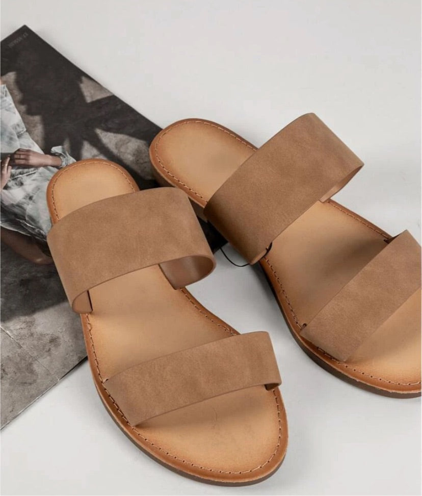 Vegan Leather Dual Strap Wide-Fit Sandals