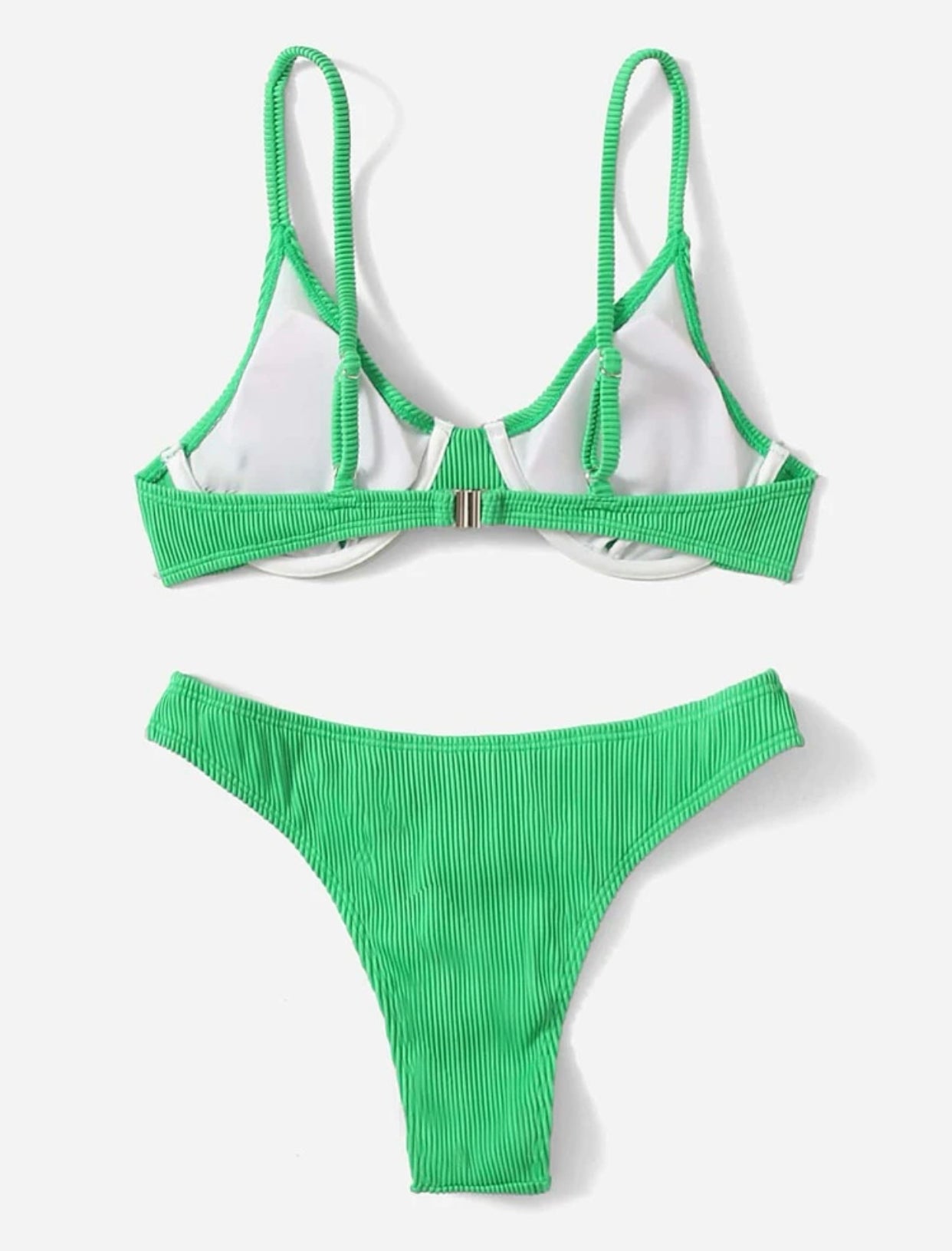 Green rib underwire high cut bikini swimsuit