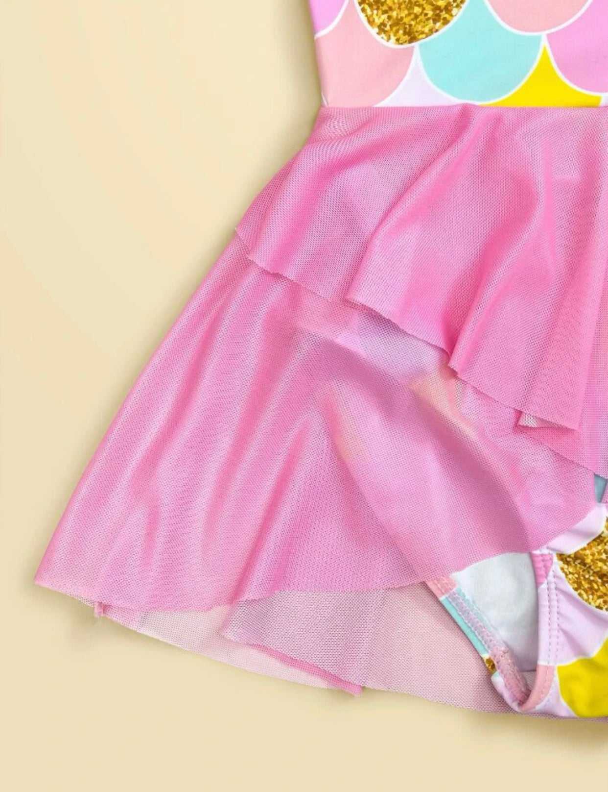 Toddler girls fish scale print contrast mesh one piece swimsuit